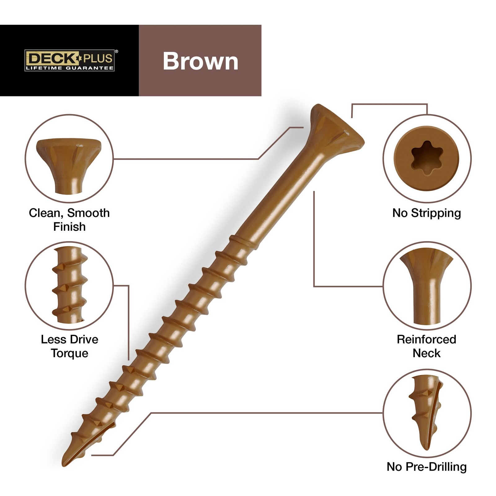 Deck Plus Wood Screws, Brown Exterior Screws, 2 x #8, 5lb