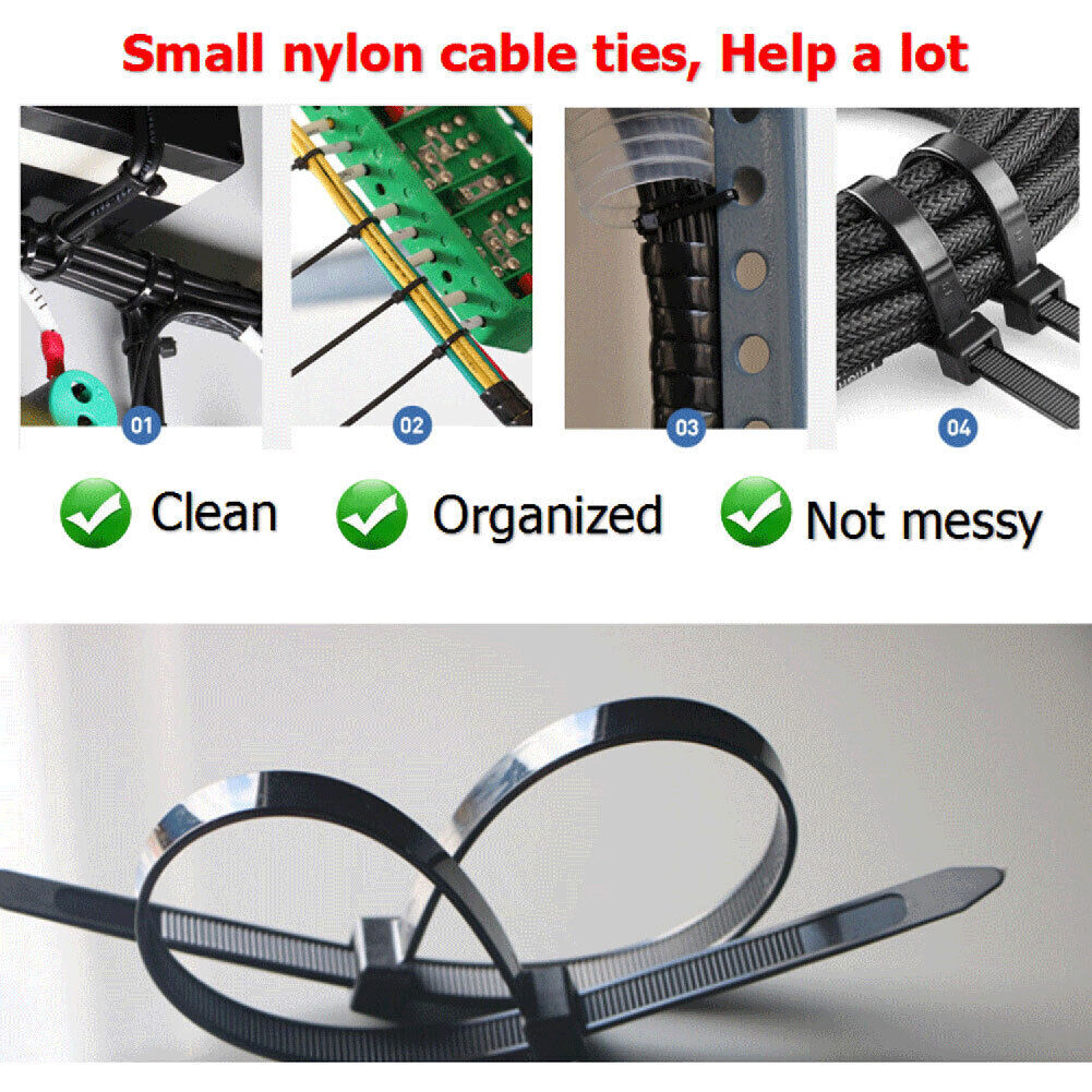 100 BLACK NYLON CABLE ZIP TIES Heavy Duty UV Resistant 4 6 8 10 12 15 18 24 & 36