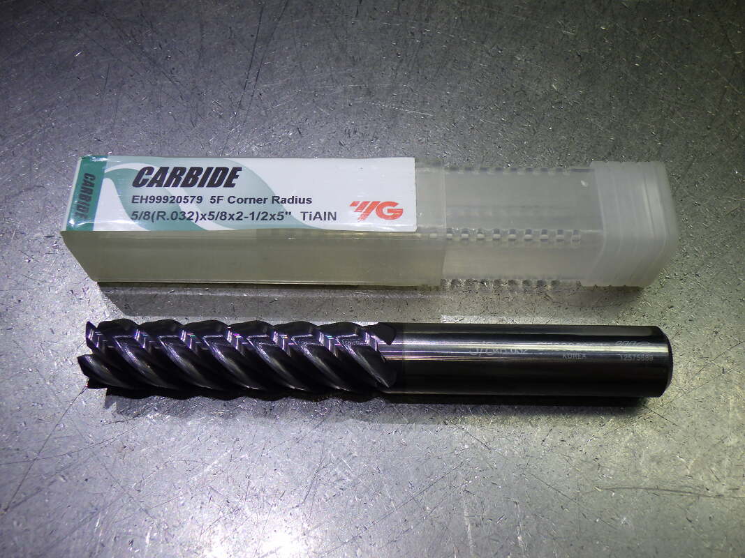 YG-1 5/8″ 5 Flute Carbide CR Endmill 5/8″ Shank .032″ R EH99920579 (LOC1387A)