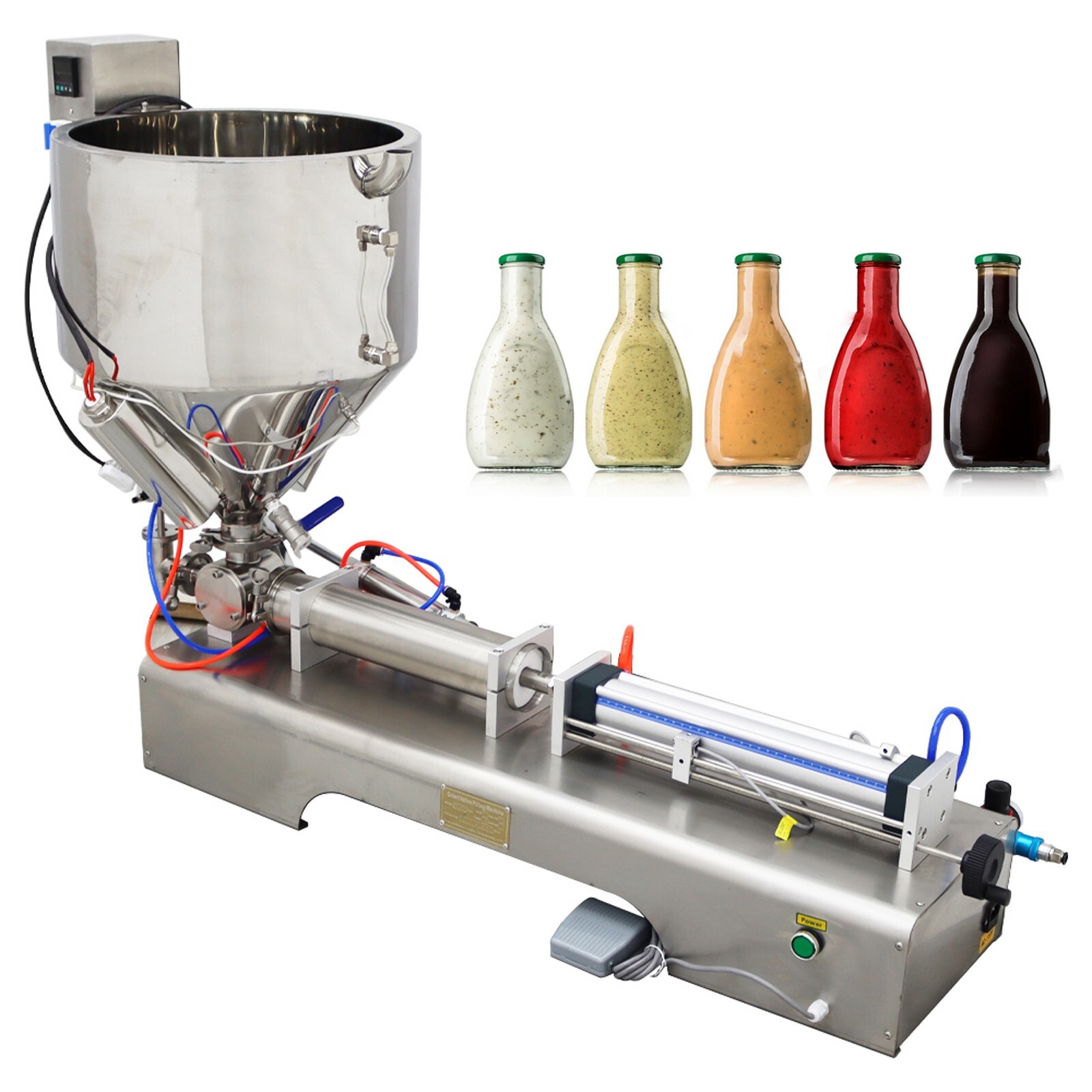 100-1000ml Pneumatic Paste Liquid Heating Filling Machine 1 Nozzle Piston Filler