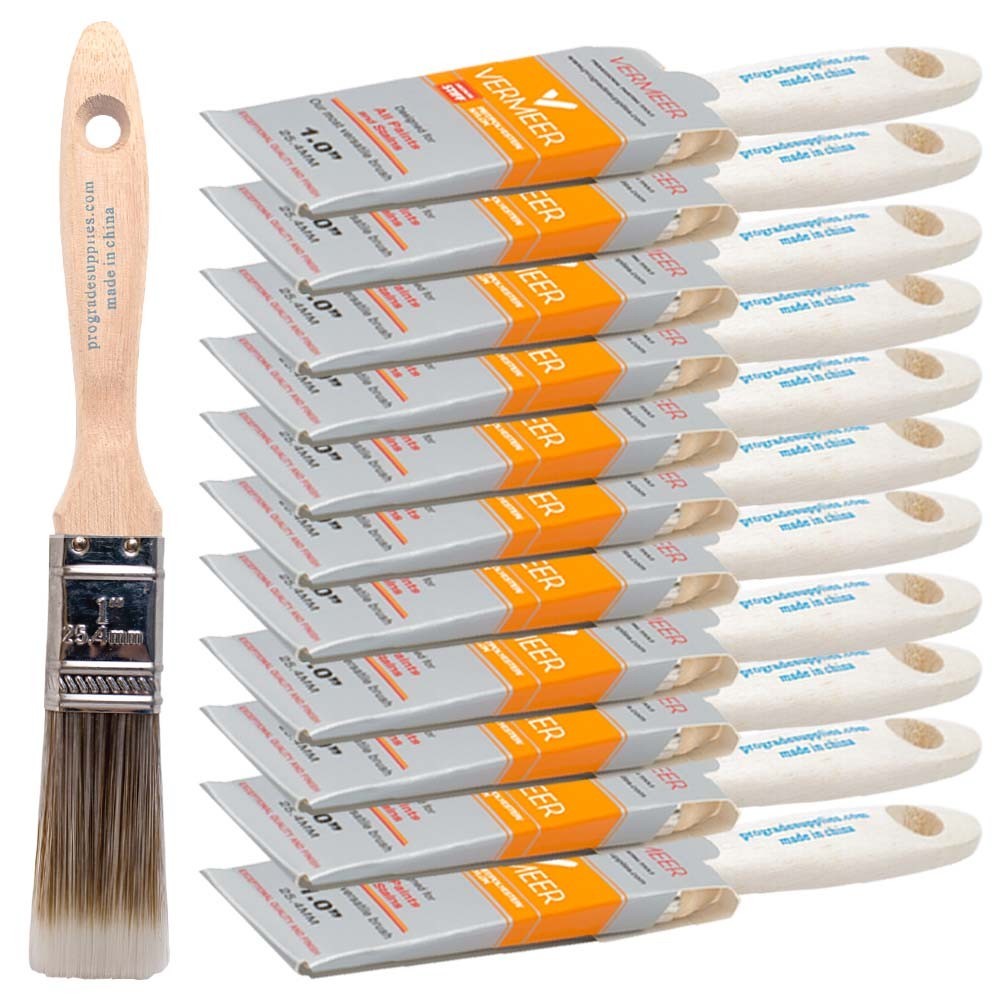 12-Pack – 1″ Flat Brushes for All Latex and Oil Paints & Stains