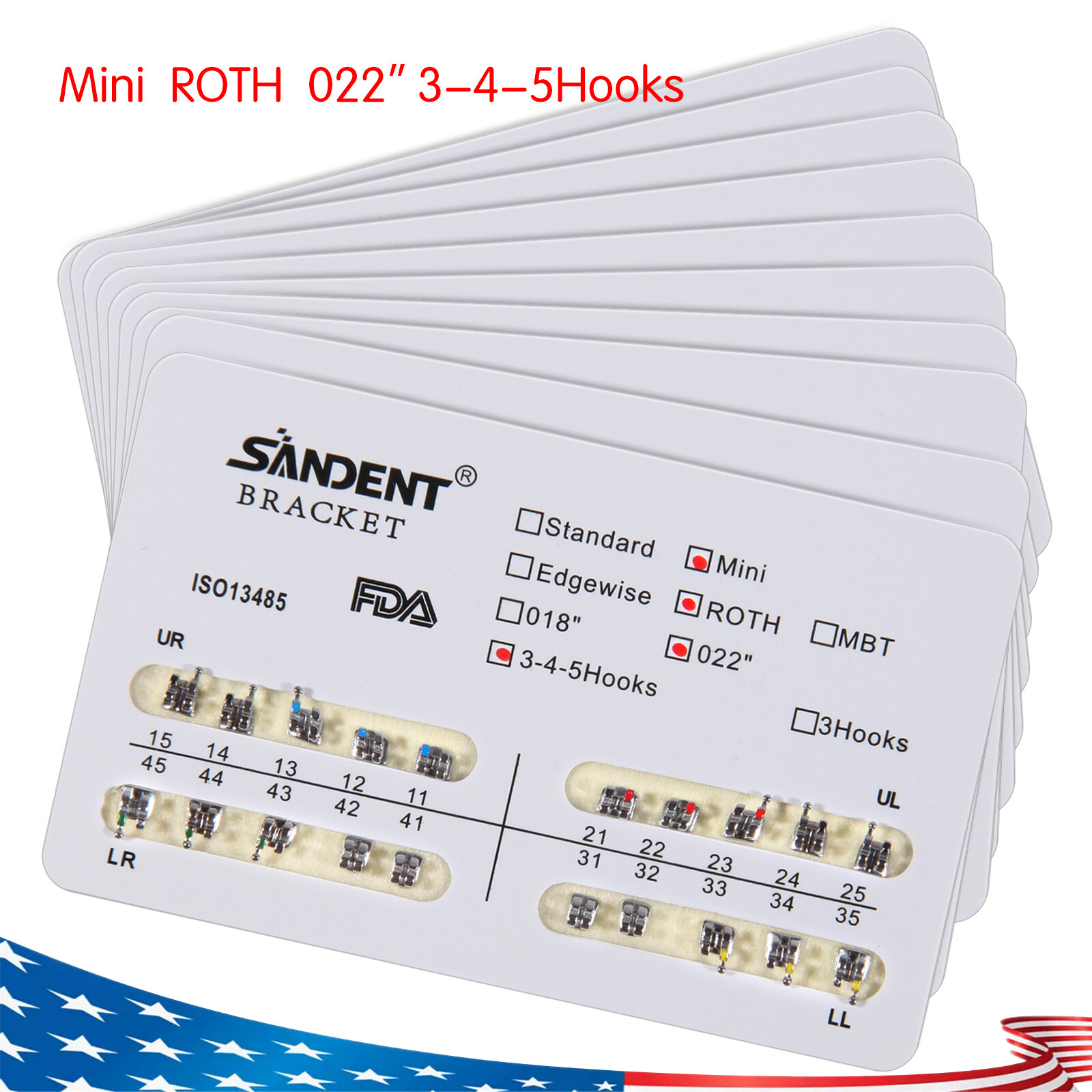 10 Packs Dental Orthodontic Braces Brackets Mini Roth 022″Slot 345 Hooks 200pcs