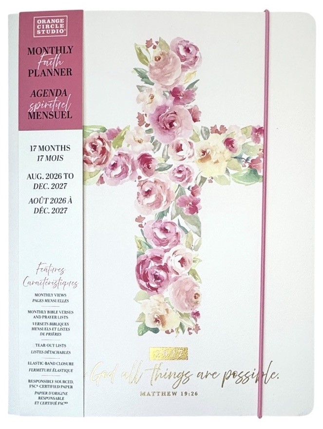 2027 Orange Circle Studio Monthly Faith Planner 17 Months FLORAL CROSS Sz MEDIUM