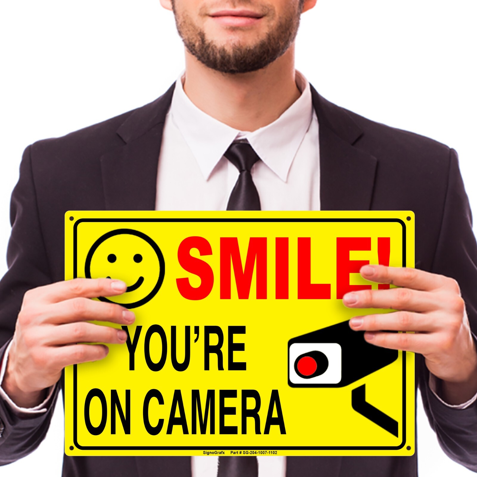 SIGNOGRAFX SMILE YOU’RE ON CAMERA SIGN, 10×7 inches Indoor and Outdoor use