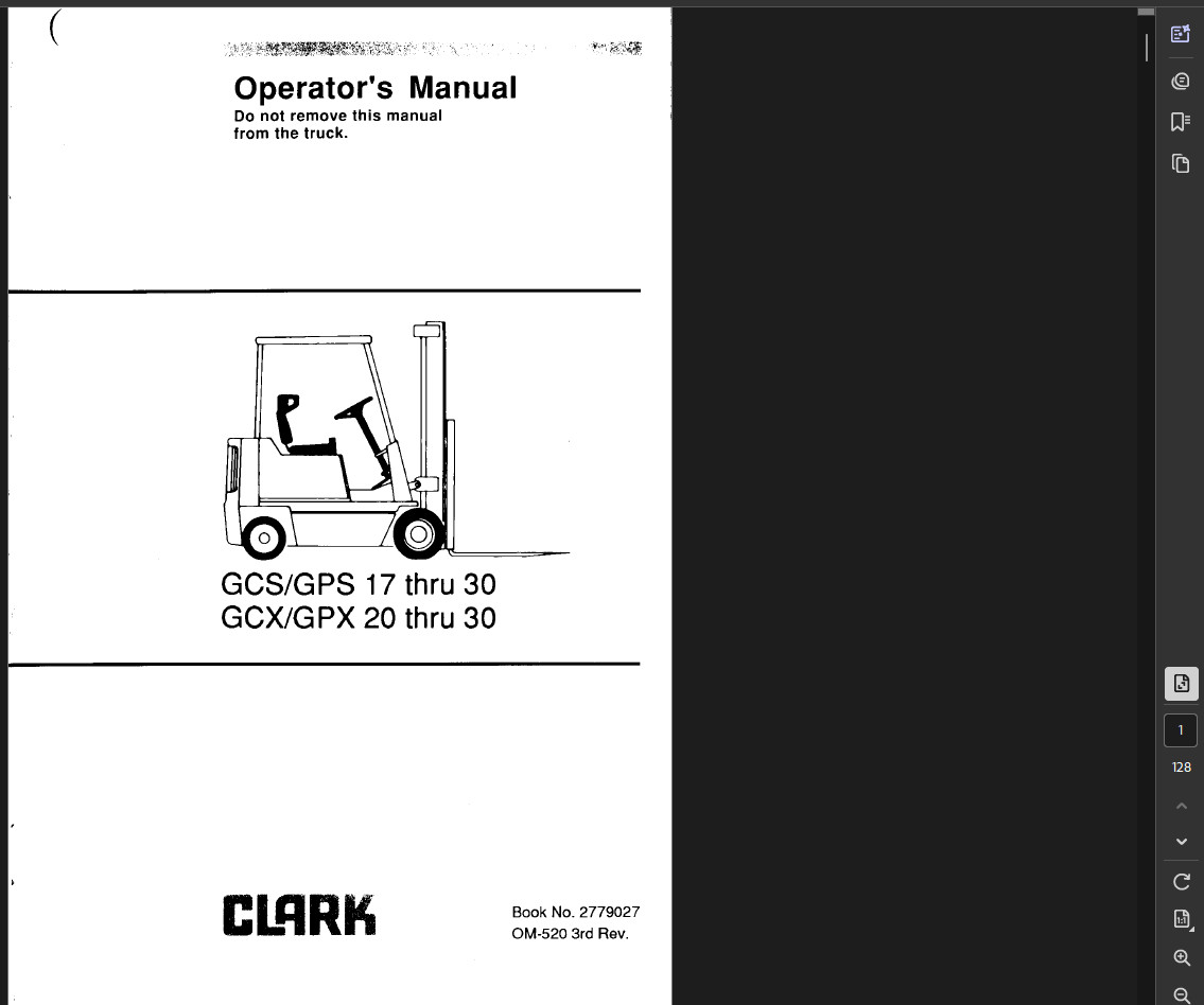 CLARK GPS 17 GPS17 FORKLIFT OPERATORS SERVICE REPAIR SHOP MANUAL PDF ON USB