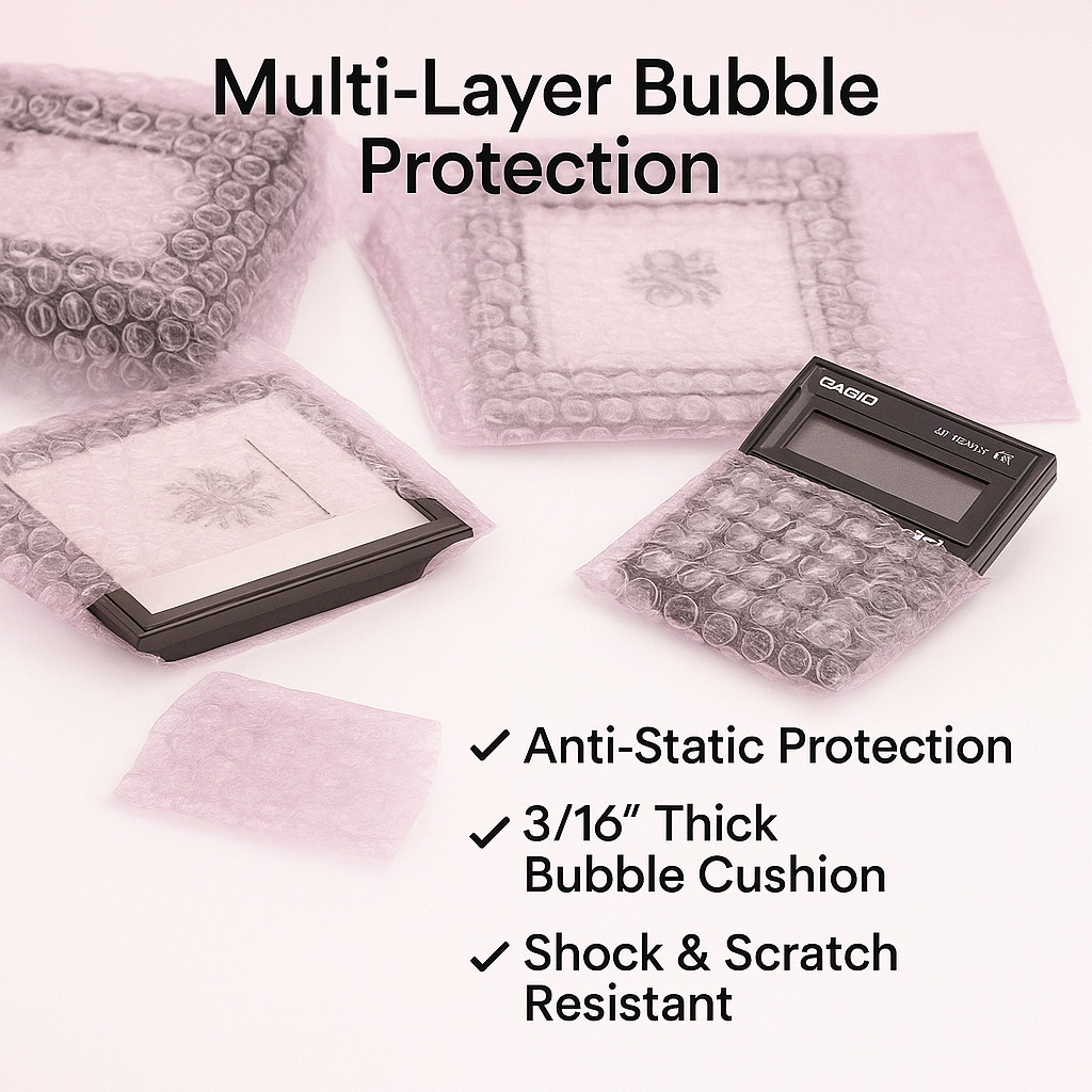 12×15.5 Pink Anti-Static Bubble Pouches Self Seal 3/16″ Poly Bags