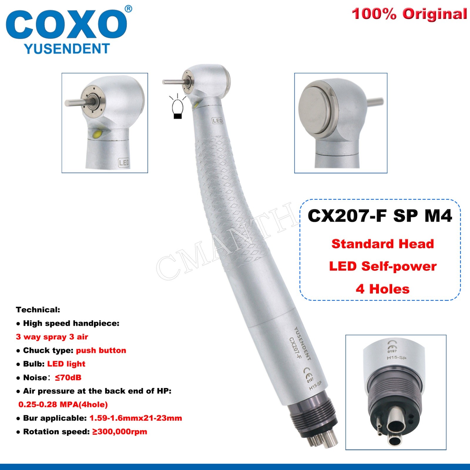 US COXO CX207-F Dental LED High Speed Handpiece Self-power Air Turbine 2/4 Holes