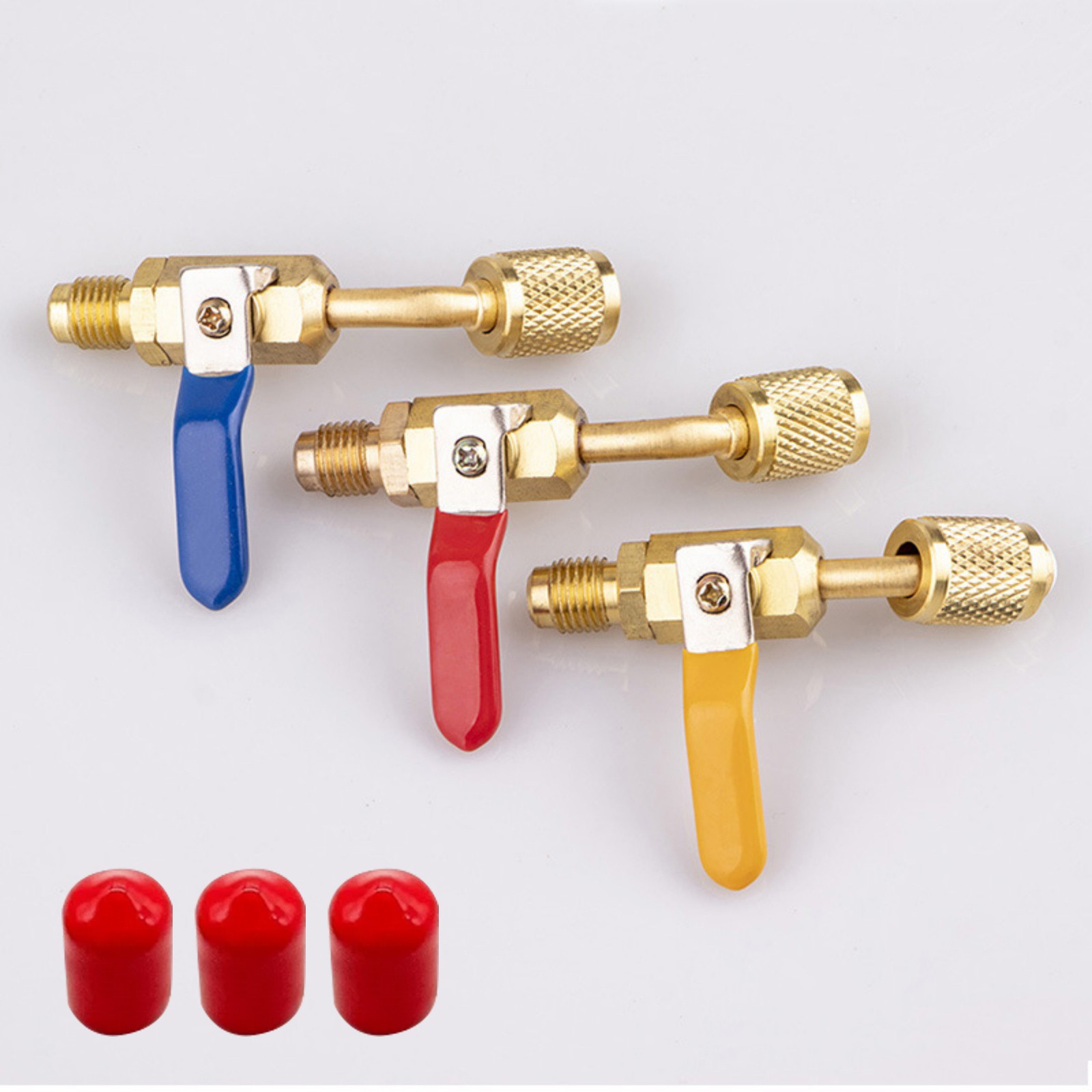 3PCS/Set Brass Air Conditioning HVAC 1/4″ Shut Valve For AC Charging Hoses