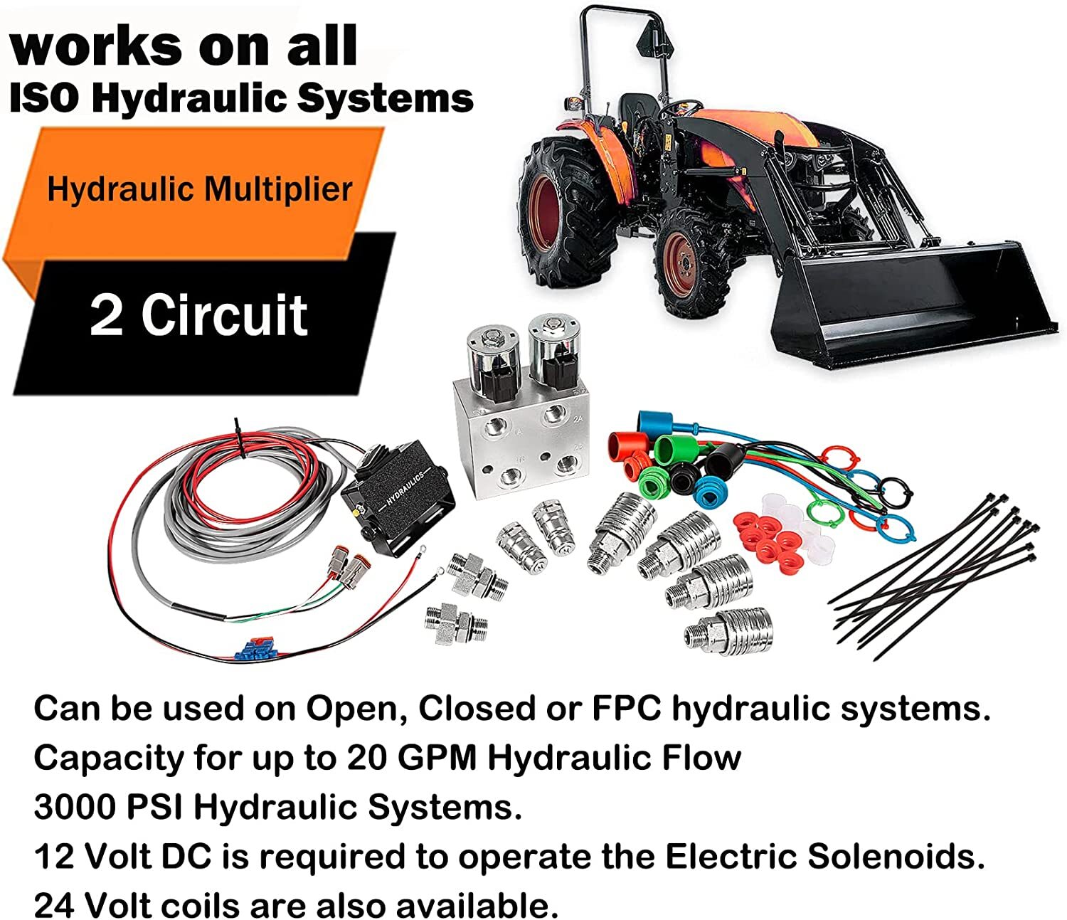 Hydraulic Multiplier Kit, SCV Splitter/Diverter Manifold Valve for John Deere