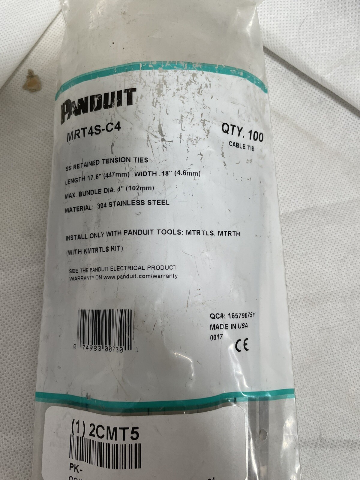 Qty 100 Panduit MRT4S-C4 18.5″ L, 0.18″ W, Stainless Steel Cable Tie,