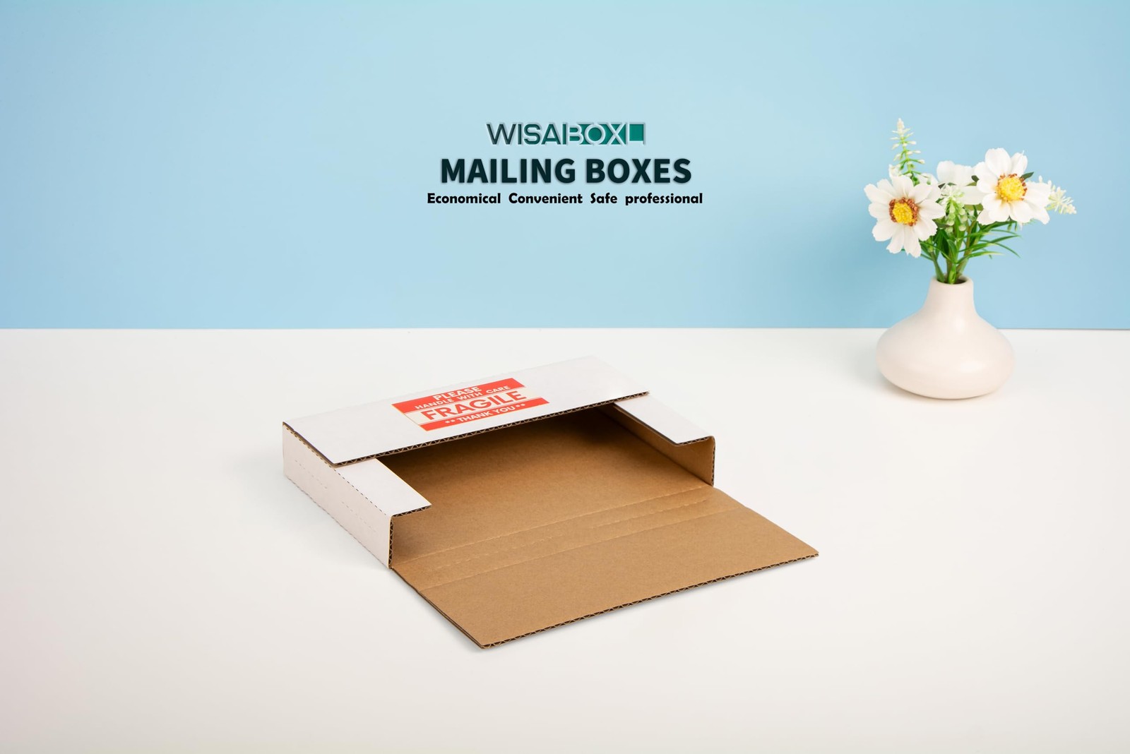 Wisaiboxl 9x6x1.3 inch Shipping Boxes, Easy-Fold Inches, White