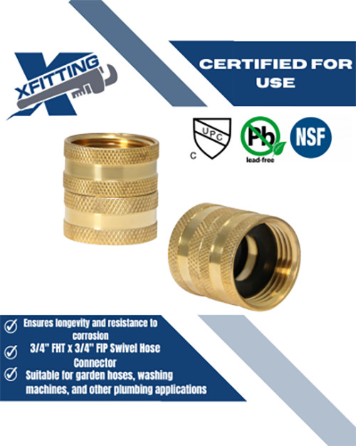 1 PC – 3/4″ FEMALE GARDEN HOSE SWIVEL HOSE TO HOSE CONNECTOR – LEAD FREE BRASS