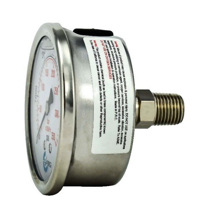 2″ Vacuum Gauge, Stainless Steel Case, Liquid Filled, Back Mnt, -30 Hg/0 Psi