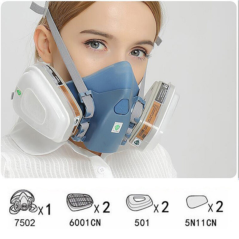 7 IN 1 Half Face Mask for 6200 / 7502 Gas Painting Spray Protection Respirator