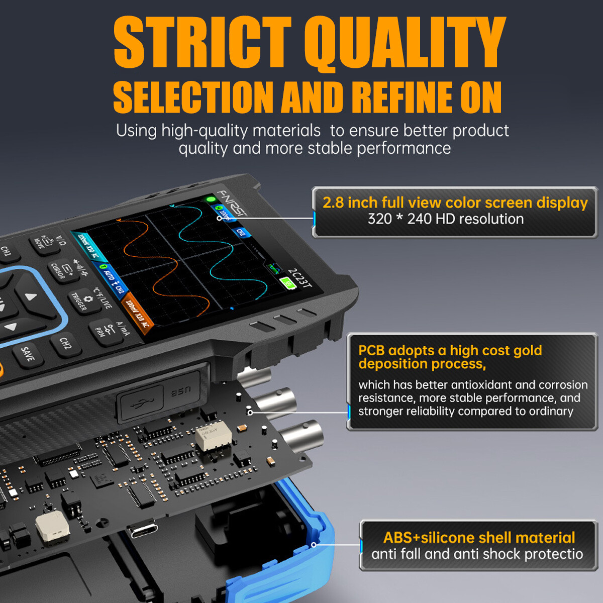 3-IN-1 FNIRSI 2C53T Advanced Version Dual Channel Digital Oscilloscope + 2 Probe