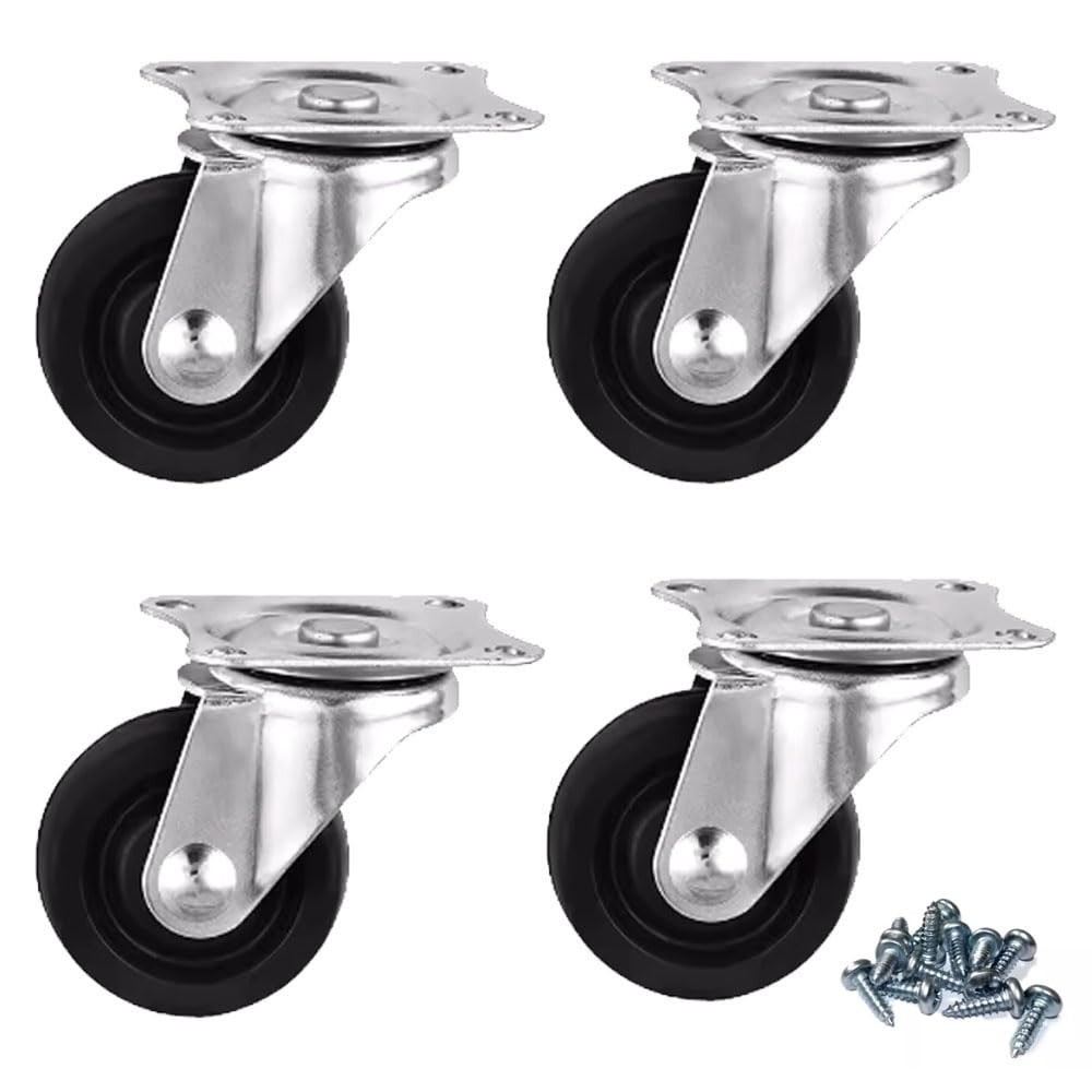 4 Pack Quiet 1″ Rubber Wheels with Plate Mount – Perfect for Trolleys & Carts