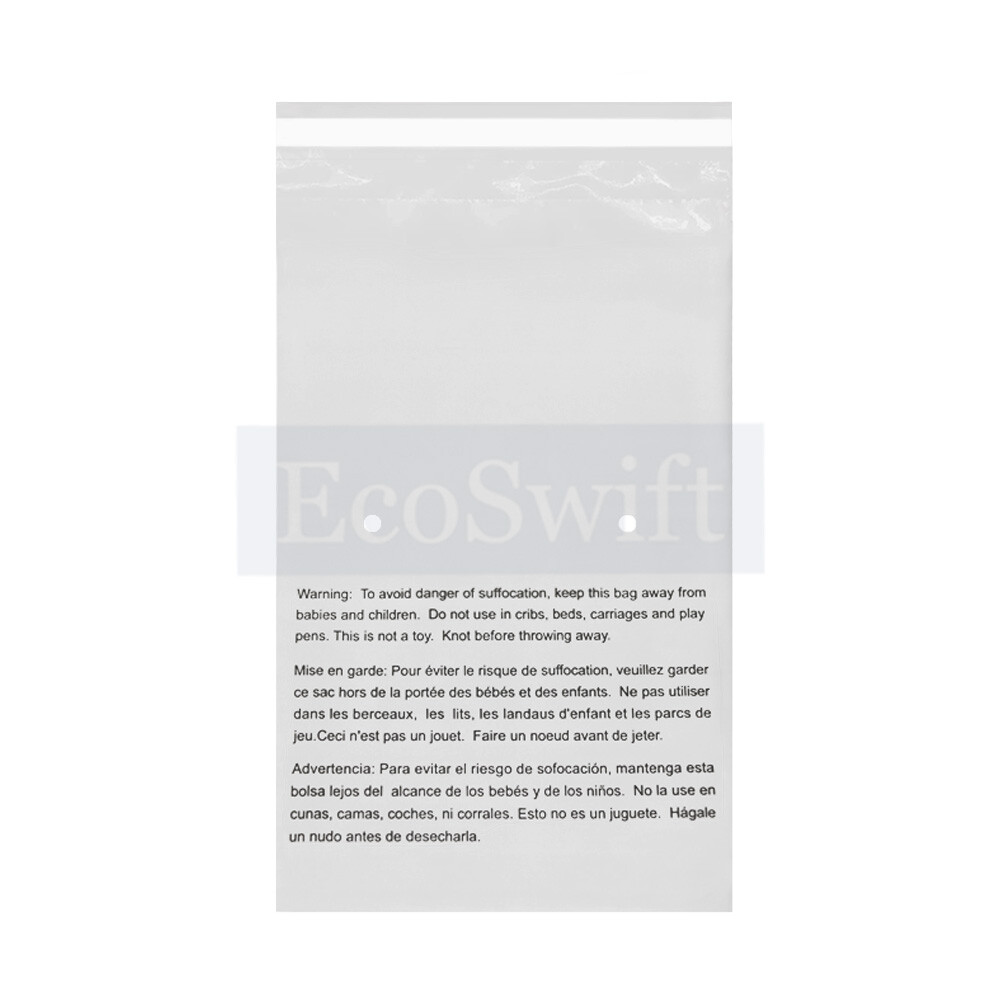 1-10000 7.5×10.5 EcoSwift Self Seal Suffocation Warning Clear Poly Bag Free Ship