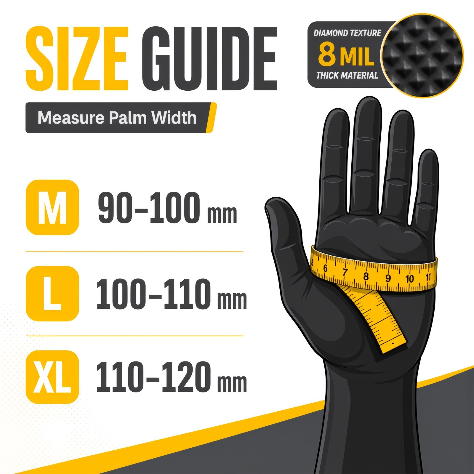 GP Craft Black Large Nitrile Gloves Diamond 8Mil Disposable Latex Free 1000/Case