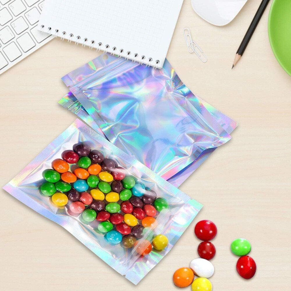 400 pcs Holographic Mylar Foil Bags Smell Proof Resealable Zip Lock Pouch Black