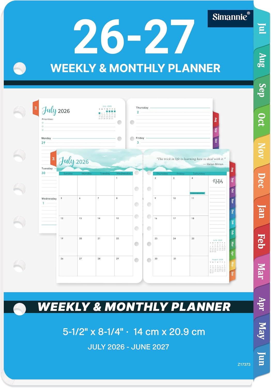 2026–2027 A5 Planner Refills 7-Hole Punched Jul 2026–Jun 2027 Weekly Monthly Pla