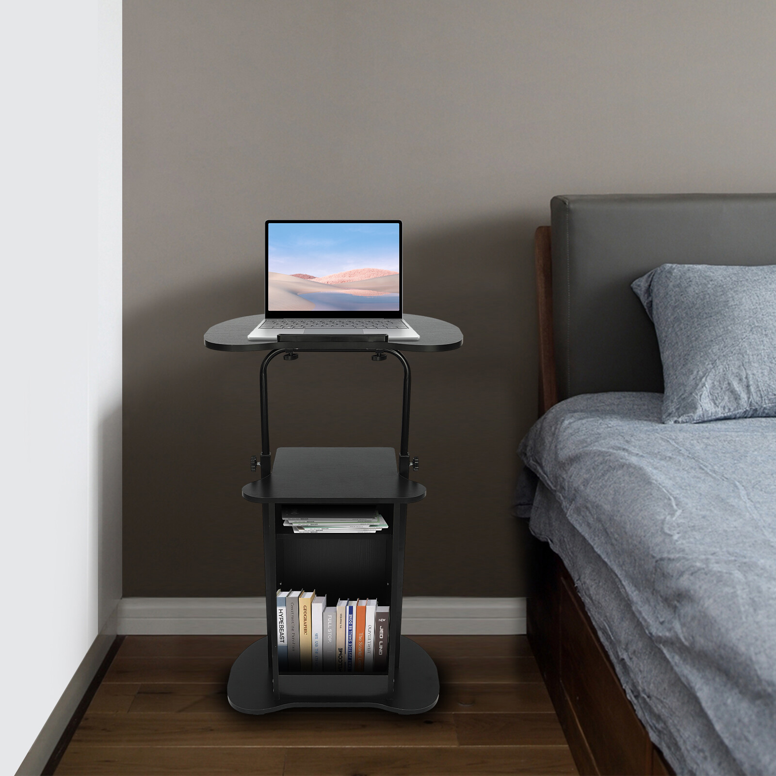 Black Sit-to-Stand Rolling Adjustable Storage Medical Laptop Computer Cart Desk