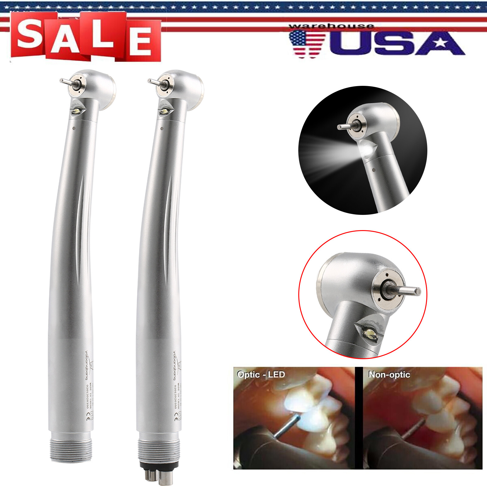 Dental High Speed Handpiece LED Fiber Optic Big Push Button 2/4Hole NSK Style YB