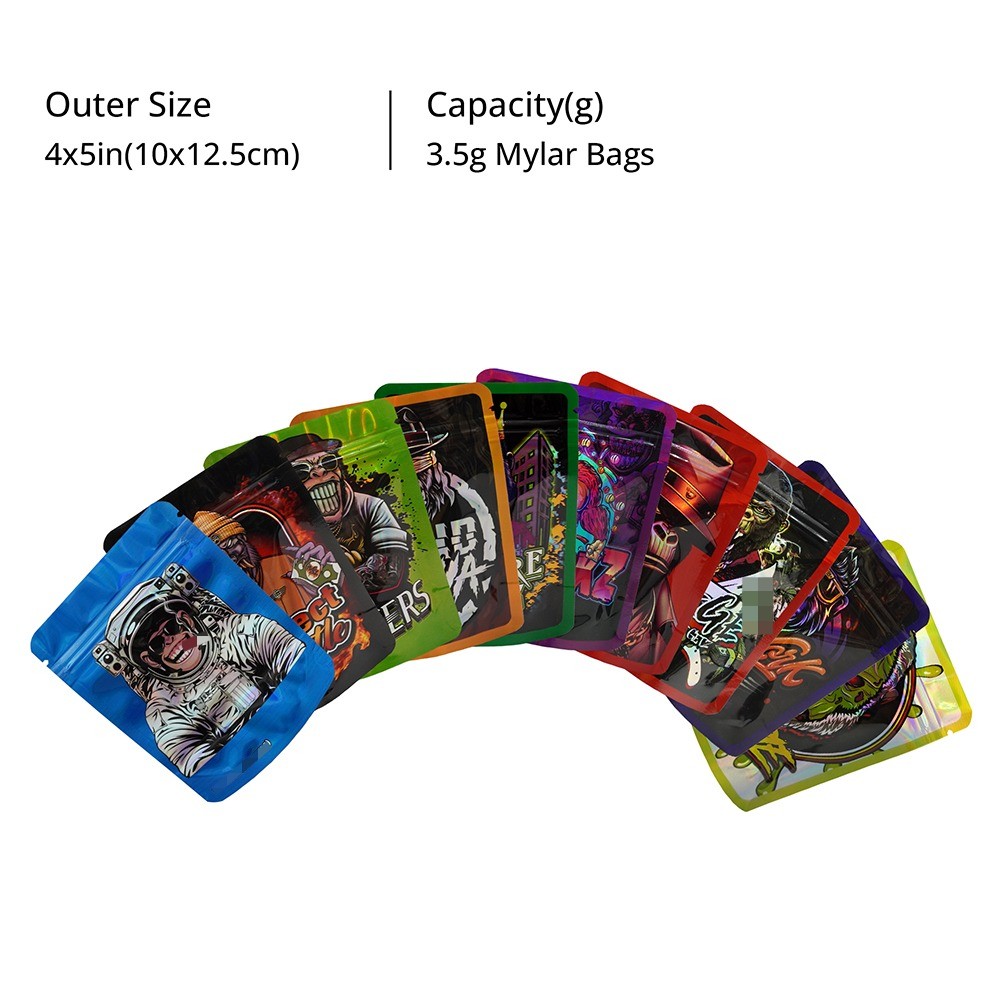 100pcs Mixed Pack Stand Up Mylar Bags Smell Proof Food 3.5g Zip Seal Foil Pouch