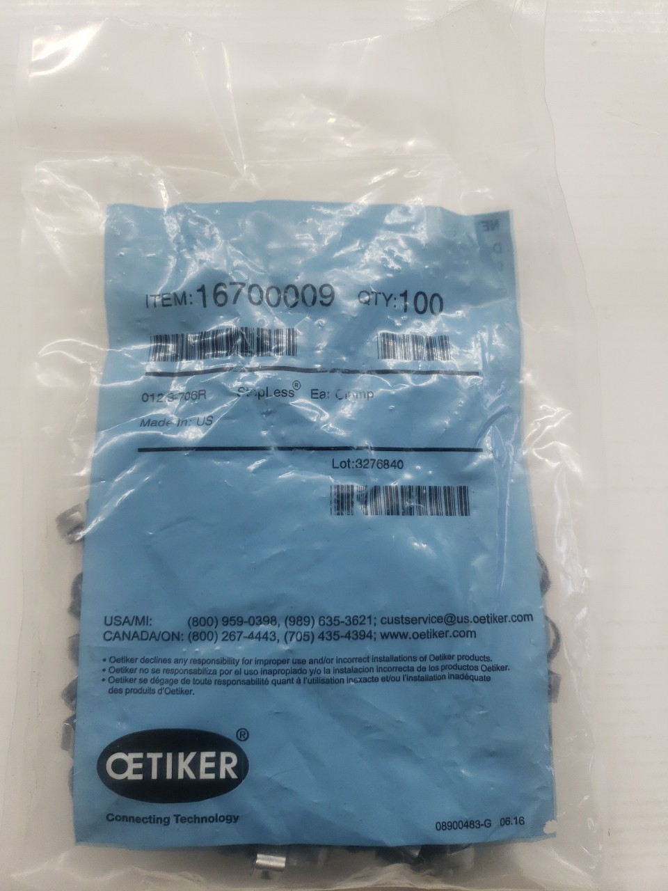 16700009, Oetiker, 15/32, 12mm, Stainless Steel Clamp (100-pack) New