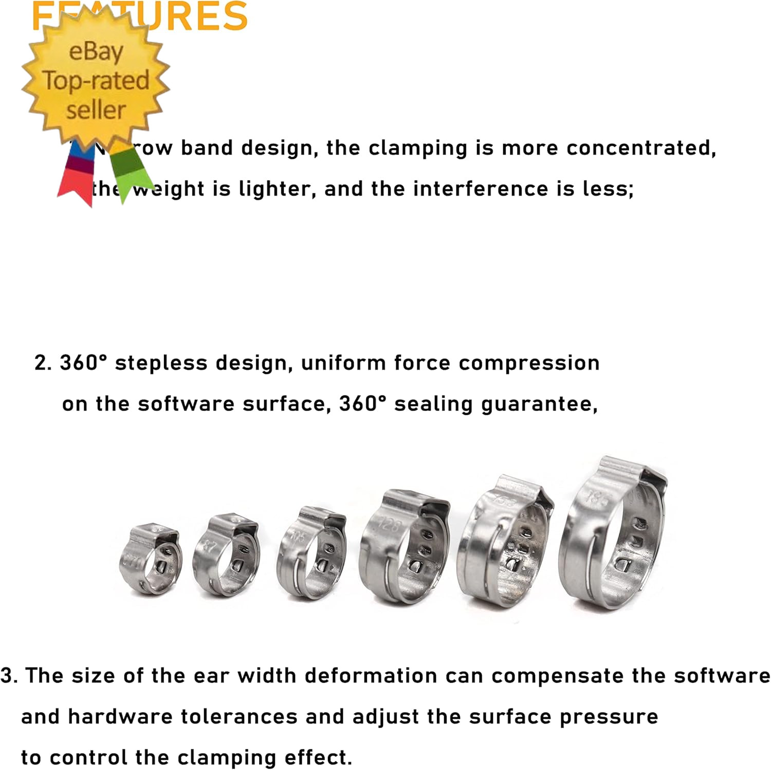 Single Ear Hose Clamps, Oetiker Clamps, 92Pcs(6.0Mm-22.6Mm) Crimp Pipe Clamps As