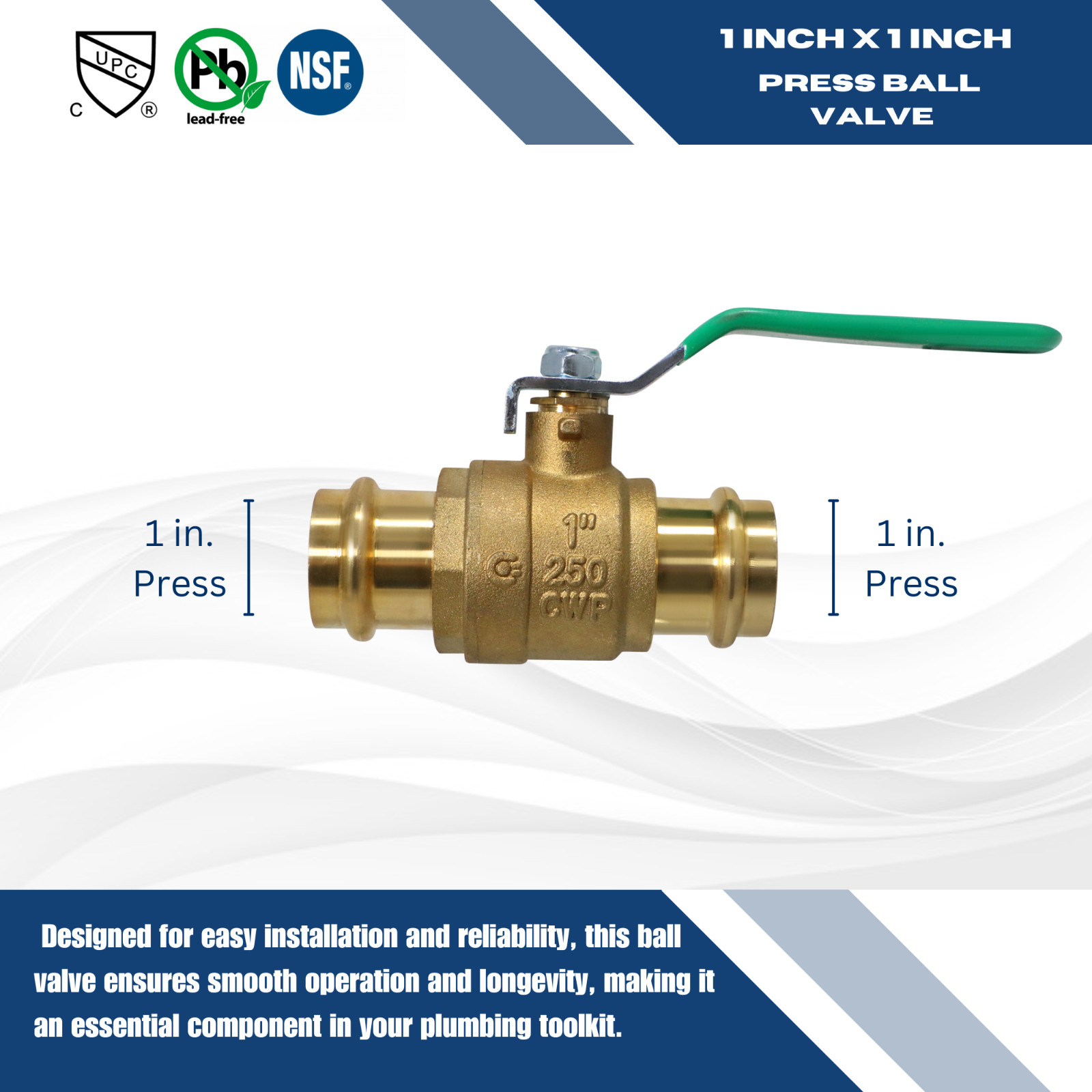 5 Pack XFITTING 1″ Press Ball Valve, Lead Free Brass, Full Port, ProPress