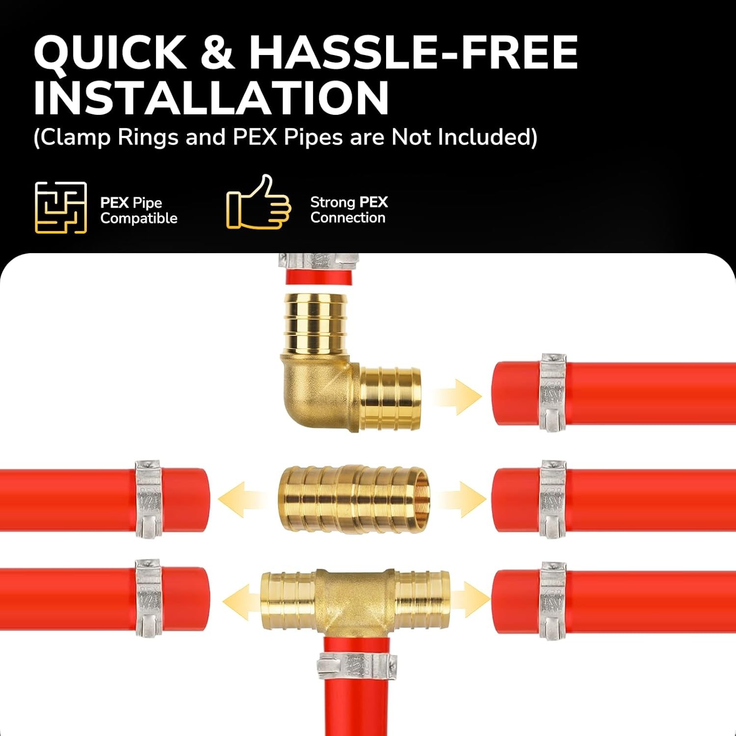 30 Pack 1/2″ PEX Fittings Set Elbow Tee Coupling Brass Crimp Kit US