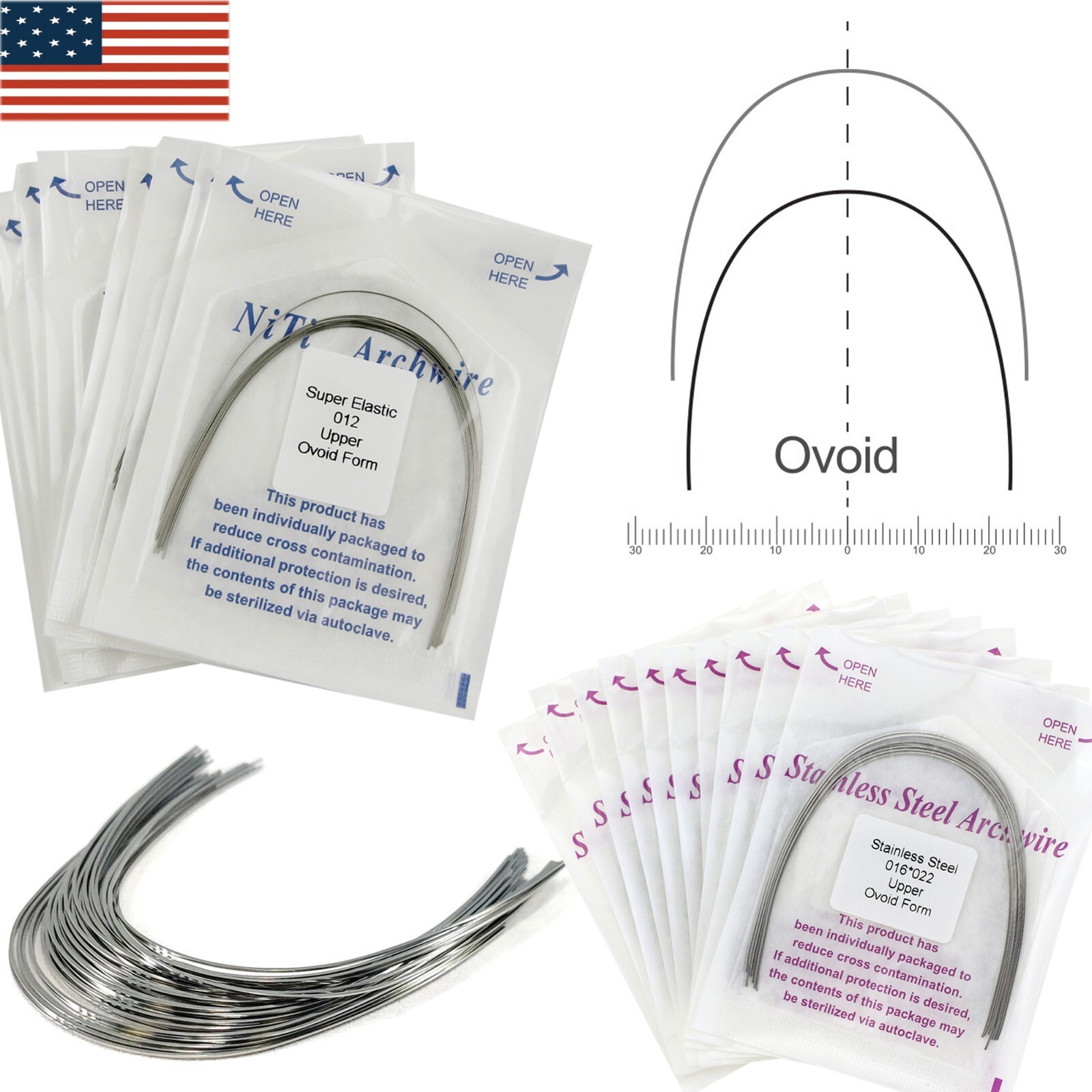 100pcs Dental Orthodontic Arch Wire Niti Stainless Steel Round Rectangular Ovoid