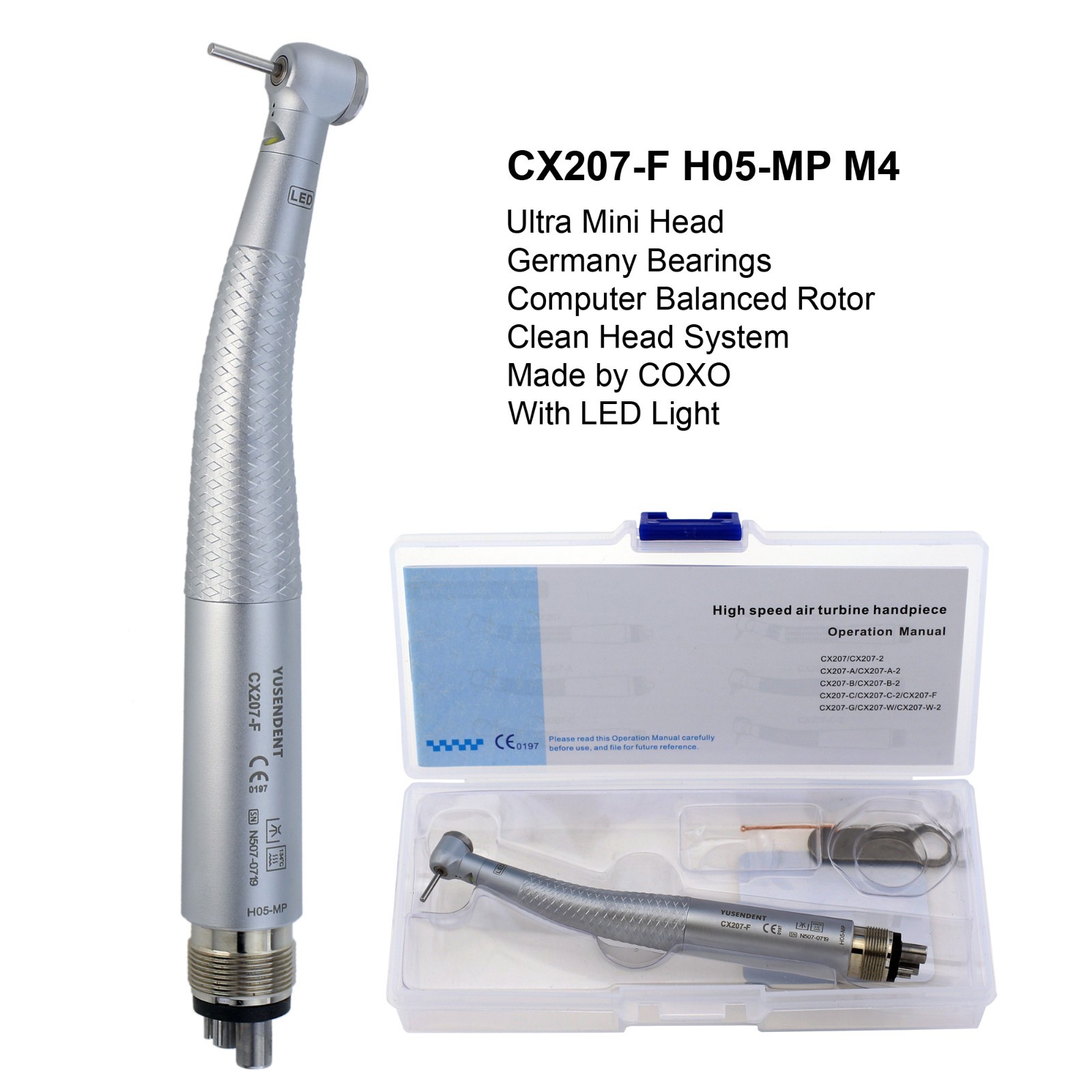 COXO Dental Handpiece 4 Hole LED E Generator CX207-F High Speed Turbine NSK QD