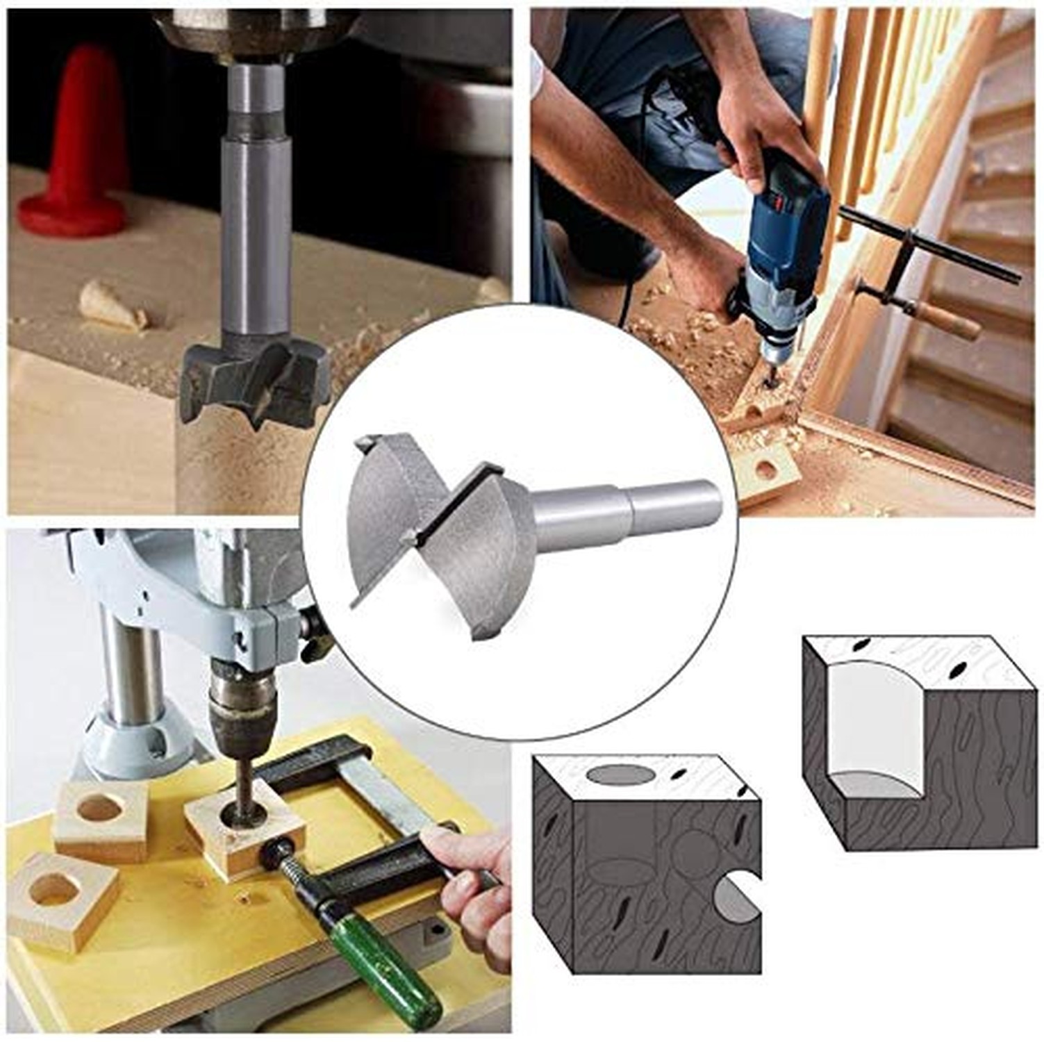 Forstner Drill Bit Set,5pcs 15-35mm High Strength Steel Flat Bit Drill Set Wo…