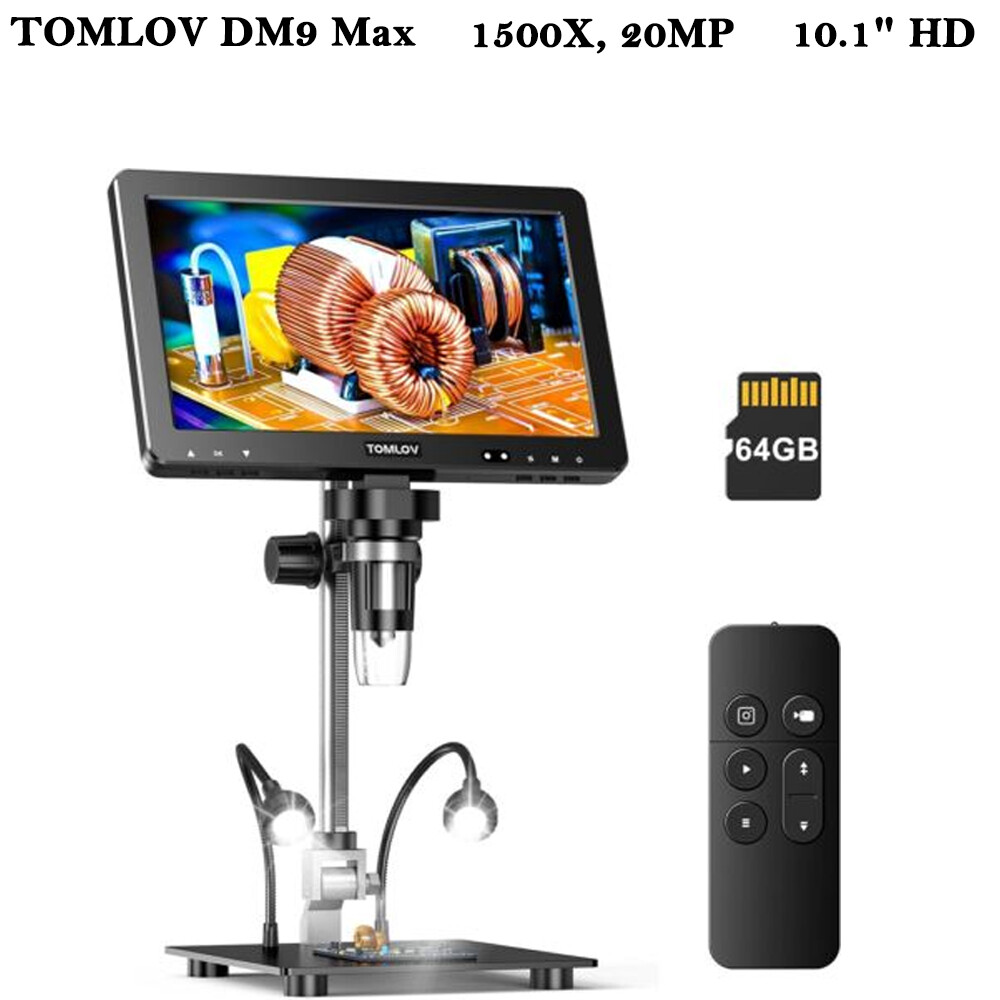 TOMLOV 7″/10″ Digital Microscope 1200-1500X Coin Microscope Soldering Magnifier