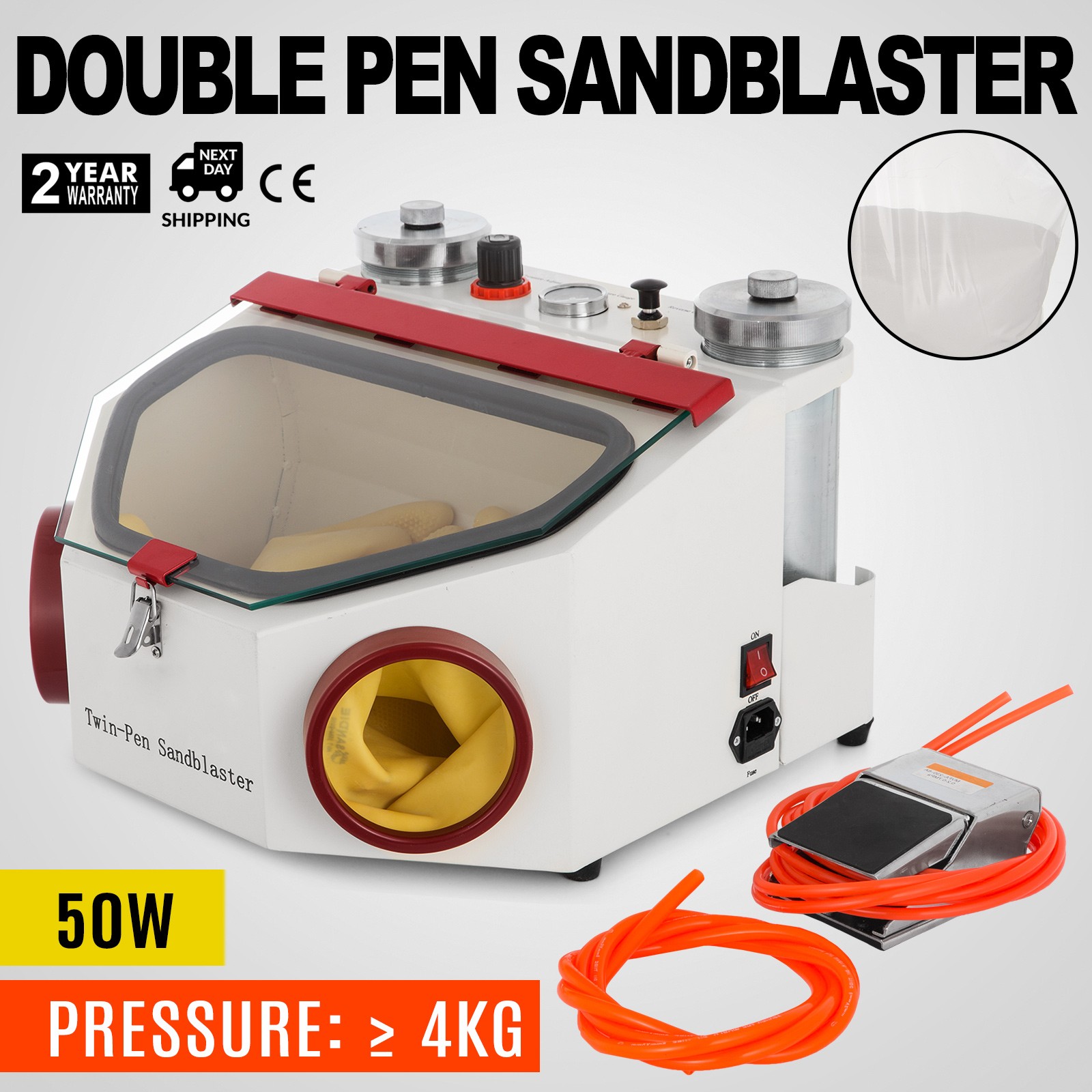 Dental Twin-pen Double Pen Sand Blaster Sandblaster Unit w/LED Bulb 2 Tanks