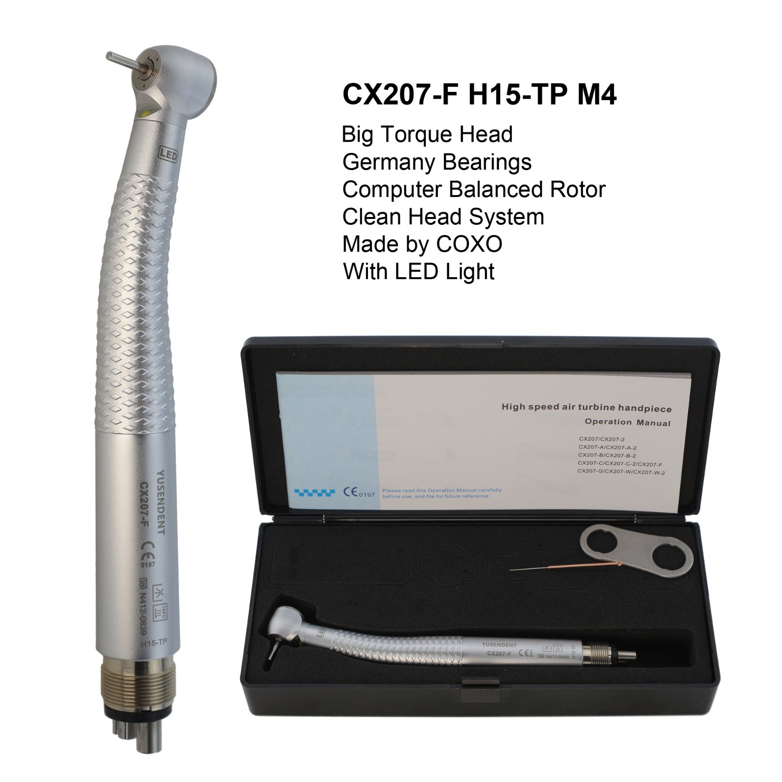 COXO Dental Handpiece 4 Hole LED E Generator CX207-F High Speed Turbine NSK QD