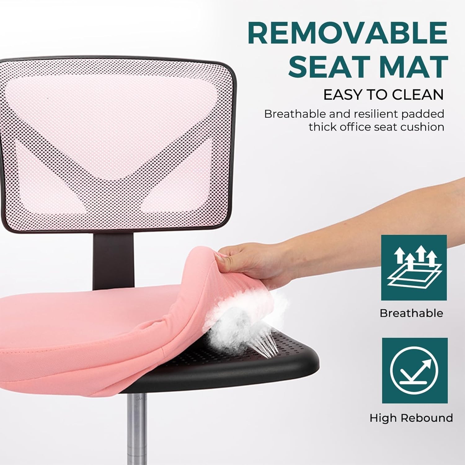 Ergonomic Hot Pink Armless Office Chair – Adjustable & Rolling for Small Spaces