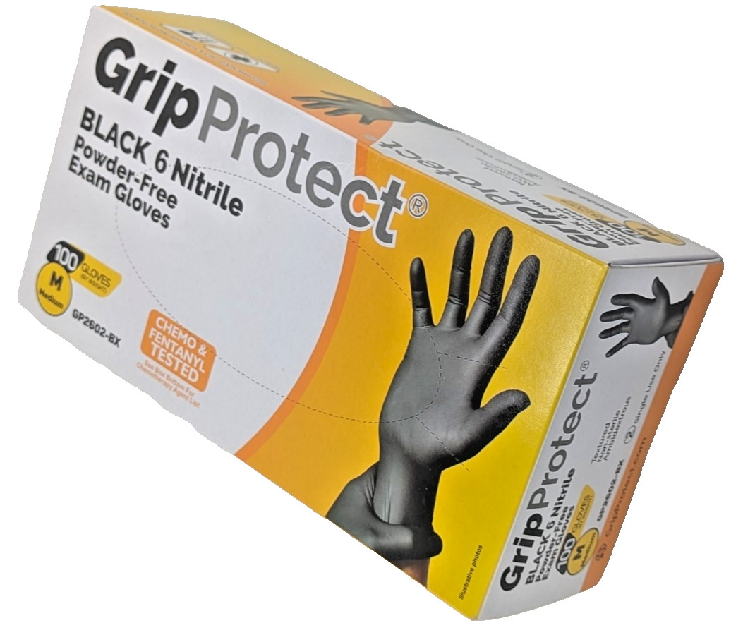 6 Mil BLACK Nitrile Powder-Free Exam Gloves Box of 100