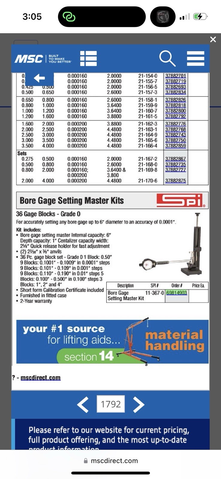 SPI 0.05 to 6″ Grade 0 Master Bore Gage Setting Calibration Block Kit