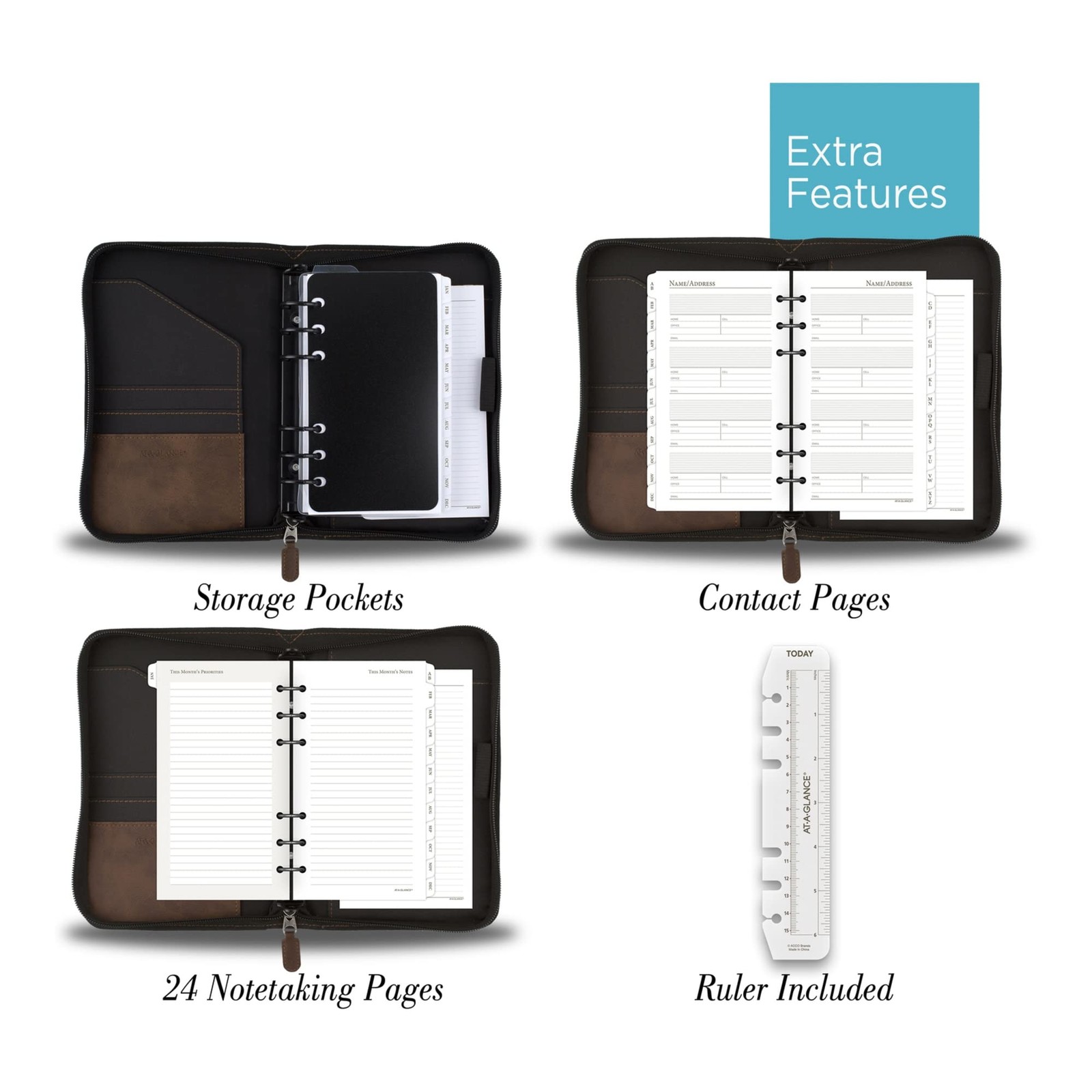 Portable Brown Planner Starter Set Undated Monthly Weekly Daily Organization