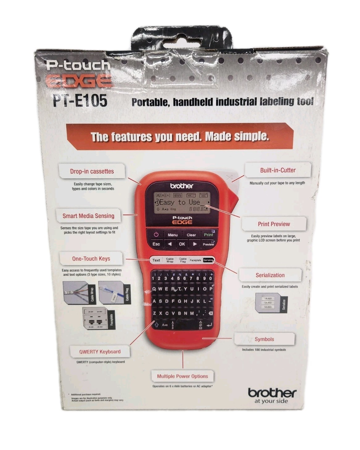 Brother PT-E105 P-Touch Edge Handheld Industrial Label Maker NIB *New*
