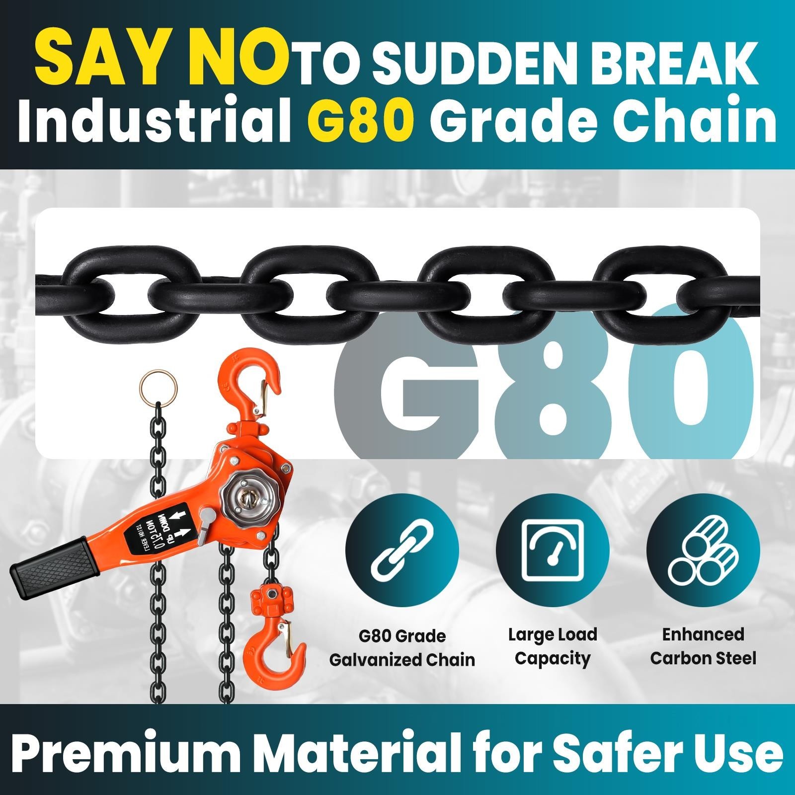 0.75T 1650LBS Manual Lever Chain Hoist 10 FT Manual Chain Hoist with G80 Chain