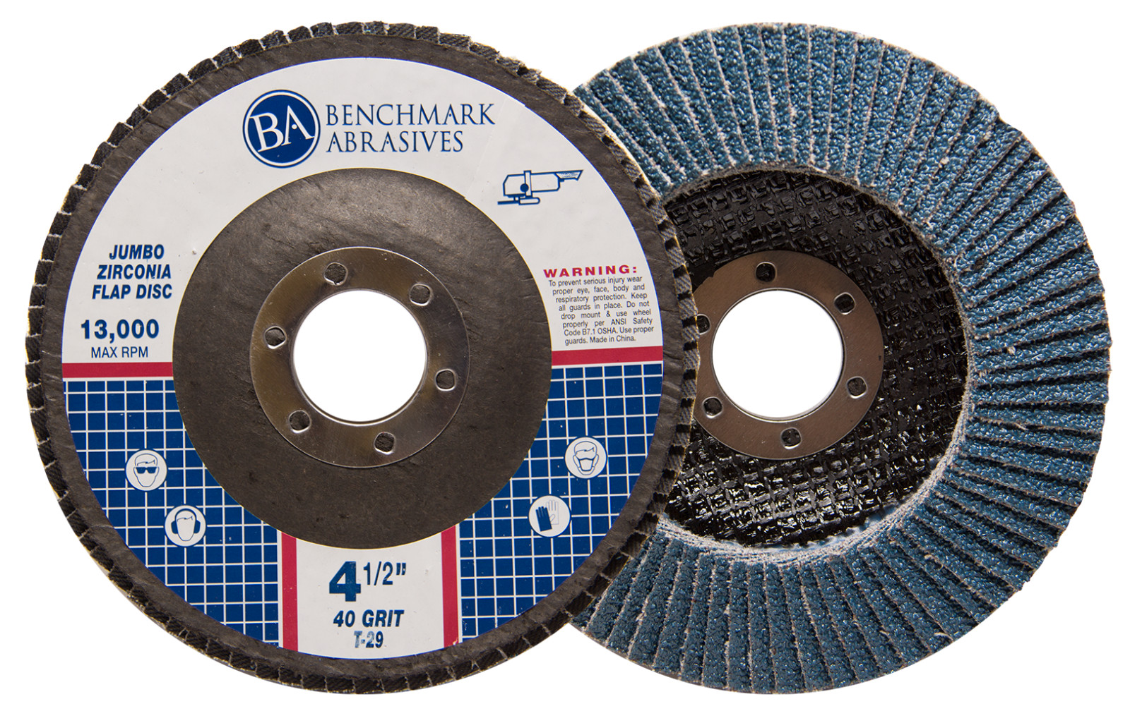 50 Pack 4.5” x 7/8″ Jumbo 40 Grit Zirconia Flap Disc Grinding Wheels T29