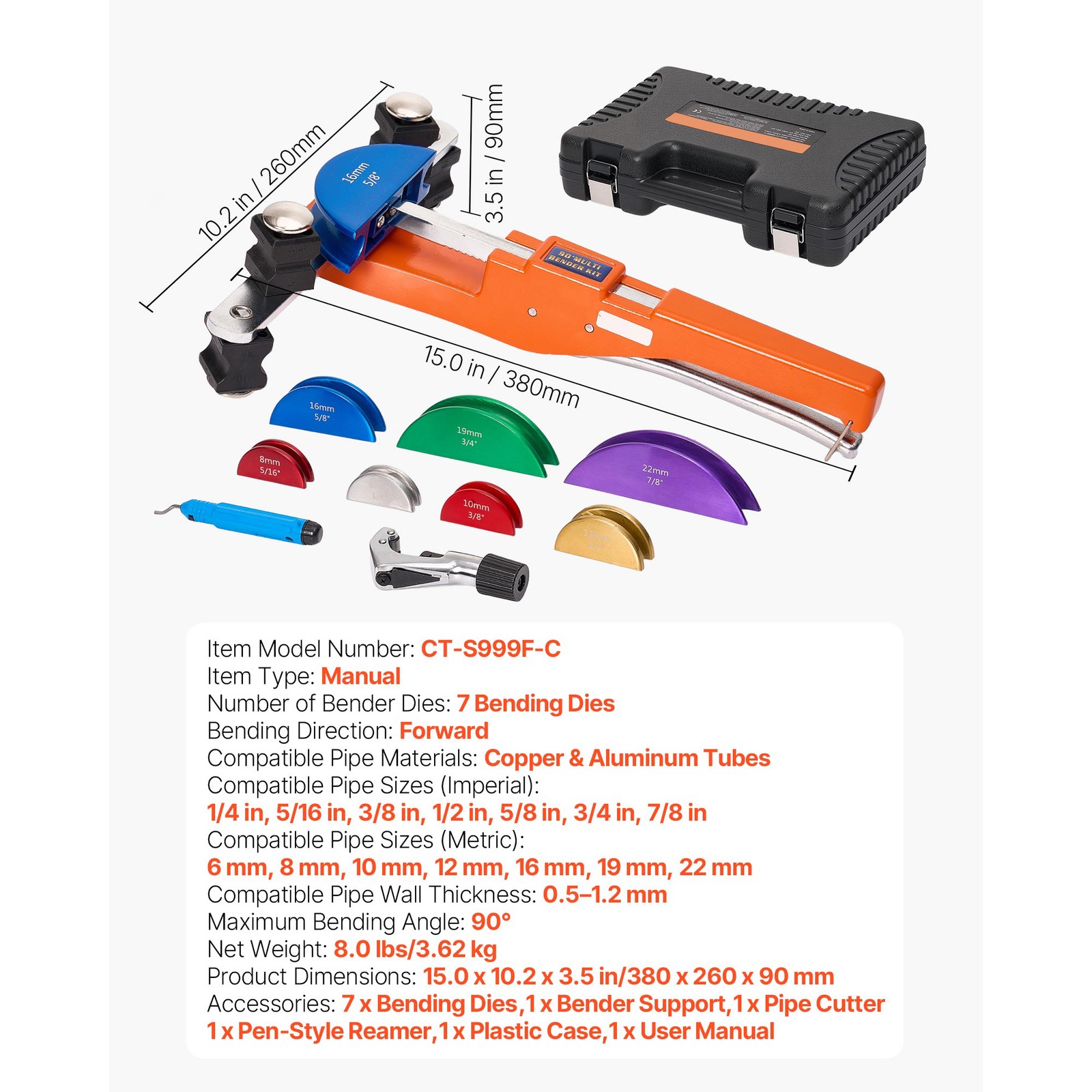 Uimoso Tubing Bender Kit 1/4-7/8 In Ratcheting Pipe Bender with Aluminum Design