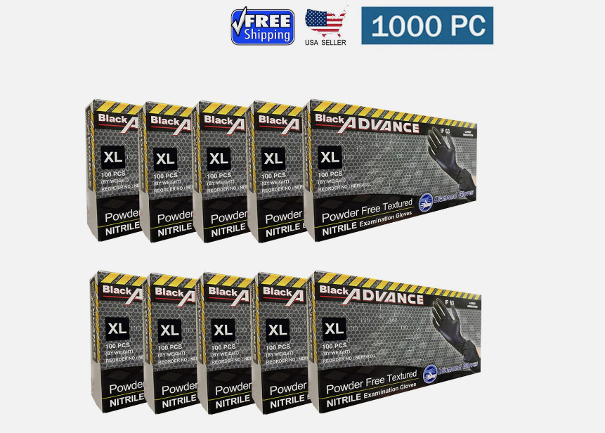 Advance Nitrile Examination Gloves 6-mil, Black – 1000 Pieces New (S/M/L/XL)