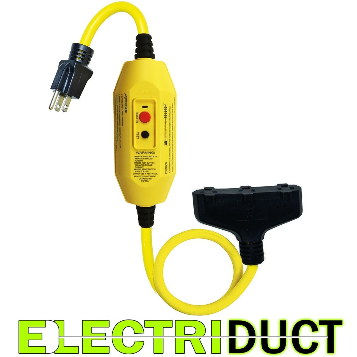 GFCI Inline 15 Amp with 2 FT Triple Tap Cord – Electriduct
