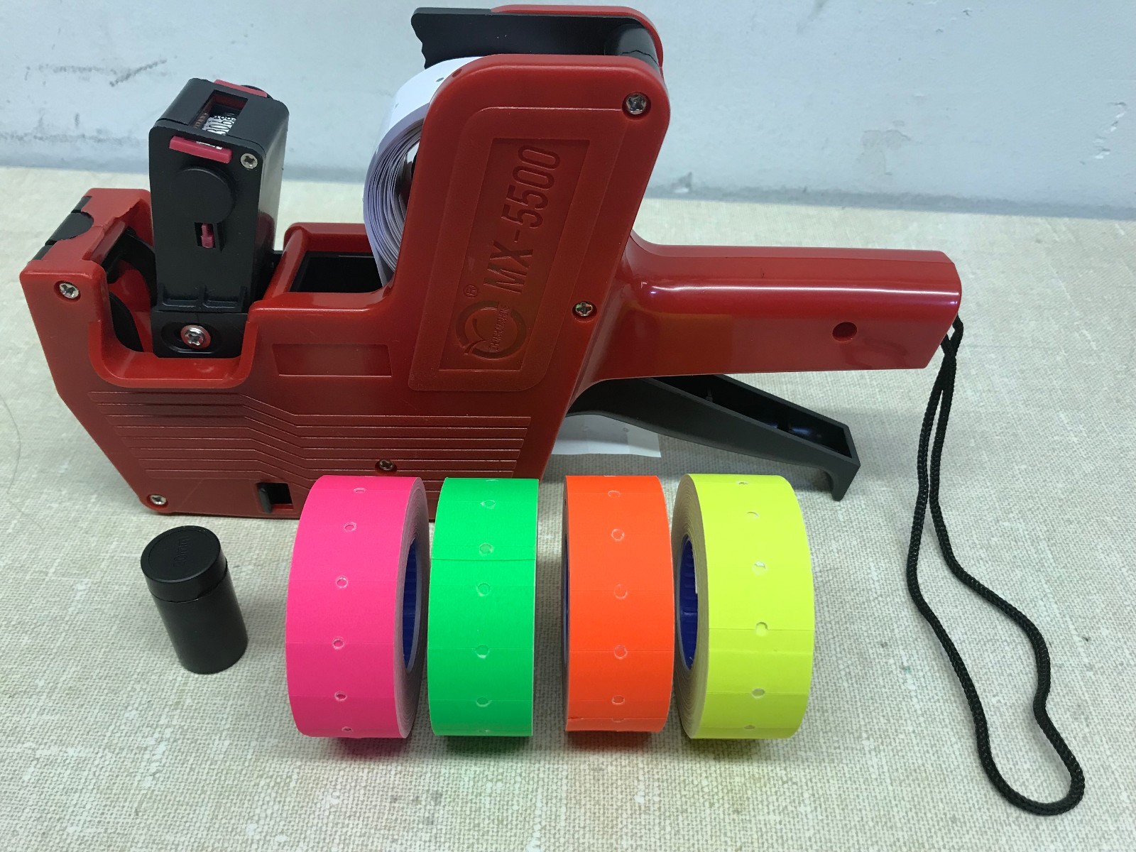 MX-5500 8 Digits Price Tag Gun Labeler 4 color rolls 4×1200 labels & 1 inker