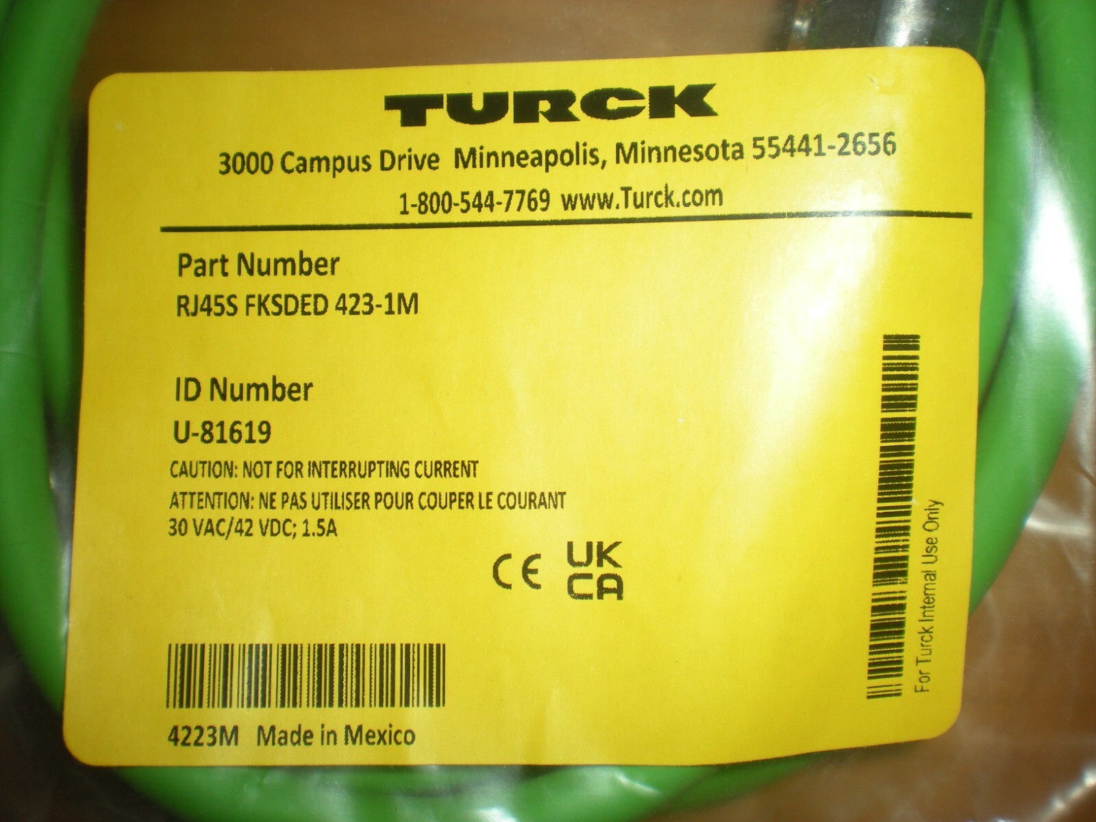 NEW TURCK U-81619 RJ45S FKSDED 423-1M