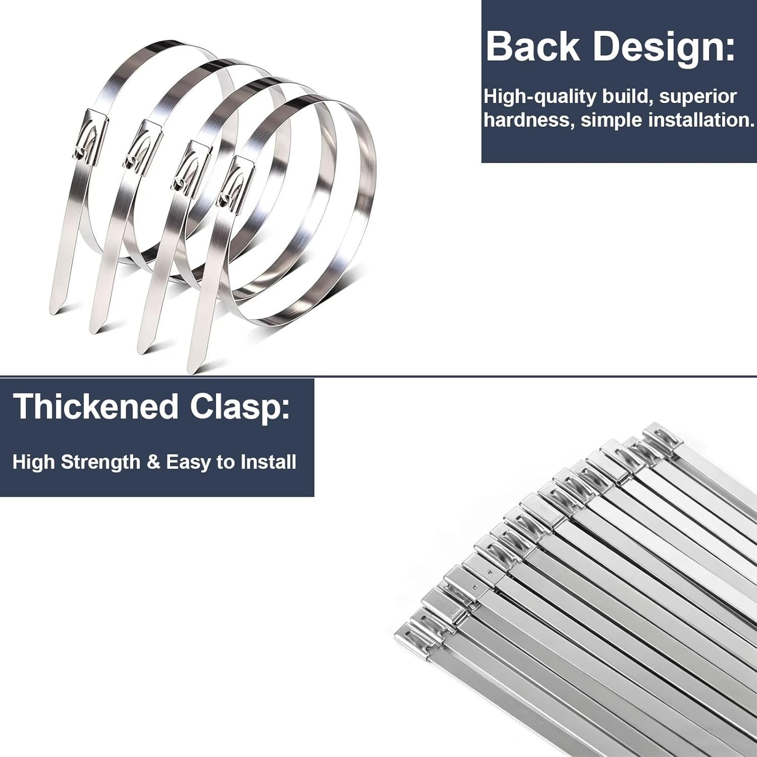 304 Stainless Steel Metal Zip Ties – 50PCS Heavy Duty Self-Locking 11.8 Inch